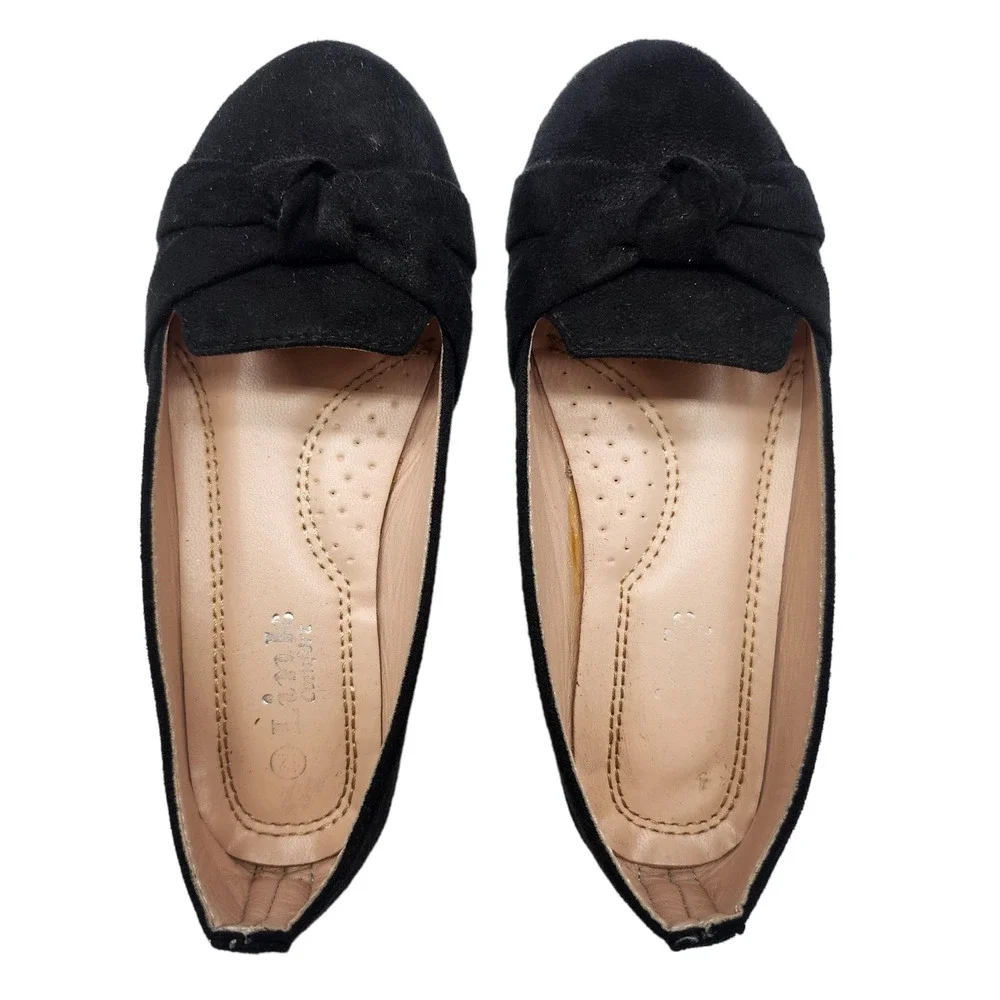 Link Comfort Girls Shoes 12 Black Bow Tie Ballet Flats Comfy Dressy Toddler
